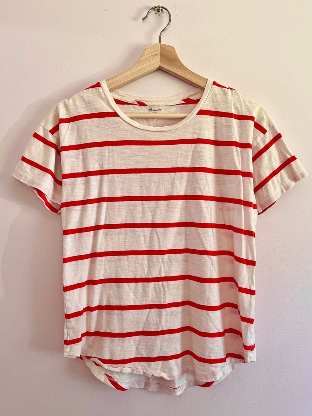 Madewell 100% Cotton Red Striped Short Sleeve Tee